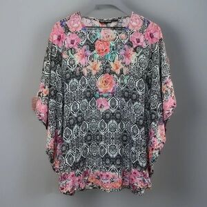 Tolani Kimono Large Caftan Floral Boho Cover Up Beach Vacation Lightweight